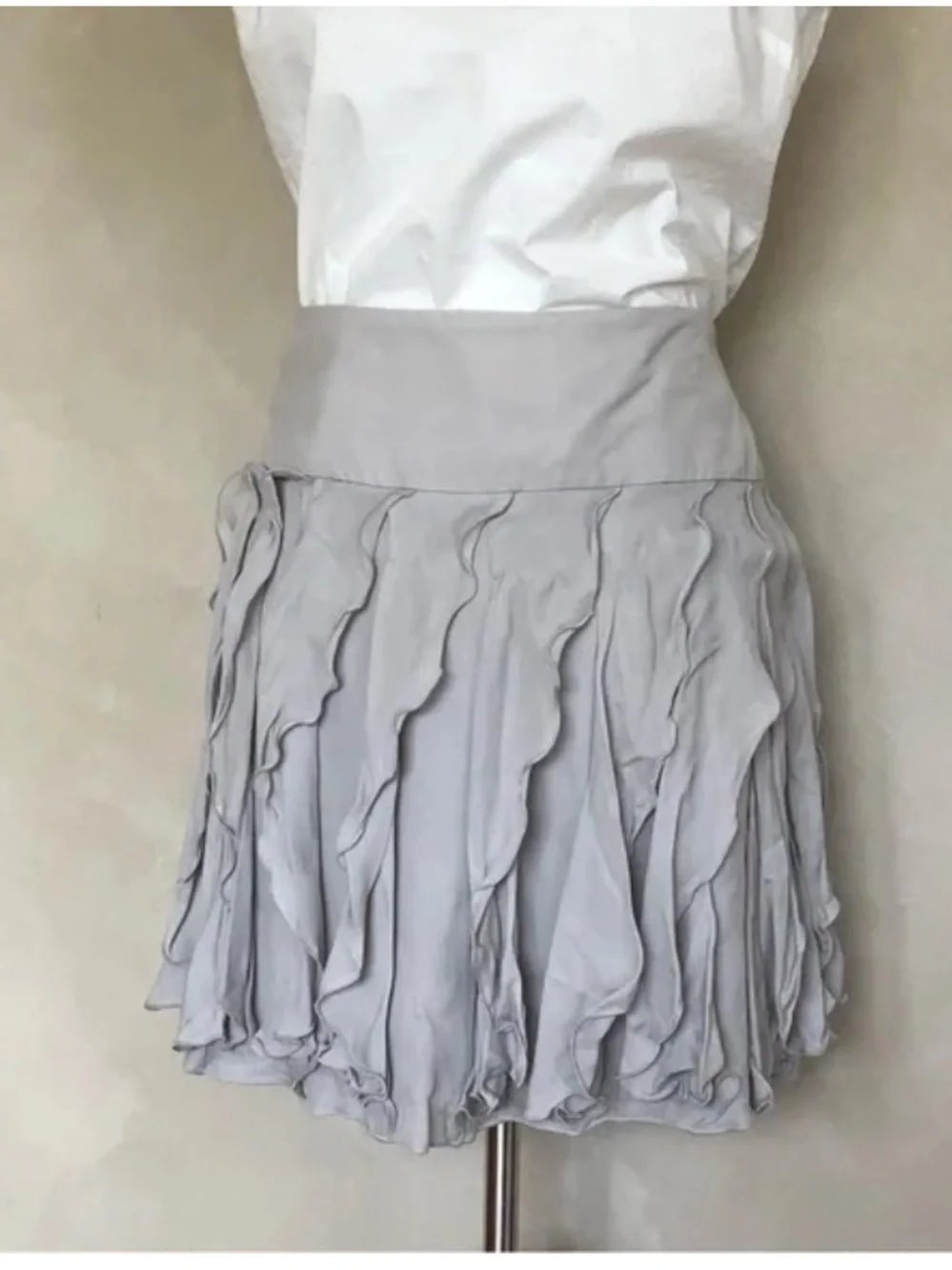 Vintage y2k INC Asymmetrical Ruffled Silk Skirt light gray Fairy core soft girl
